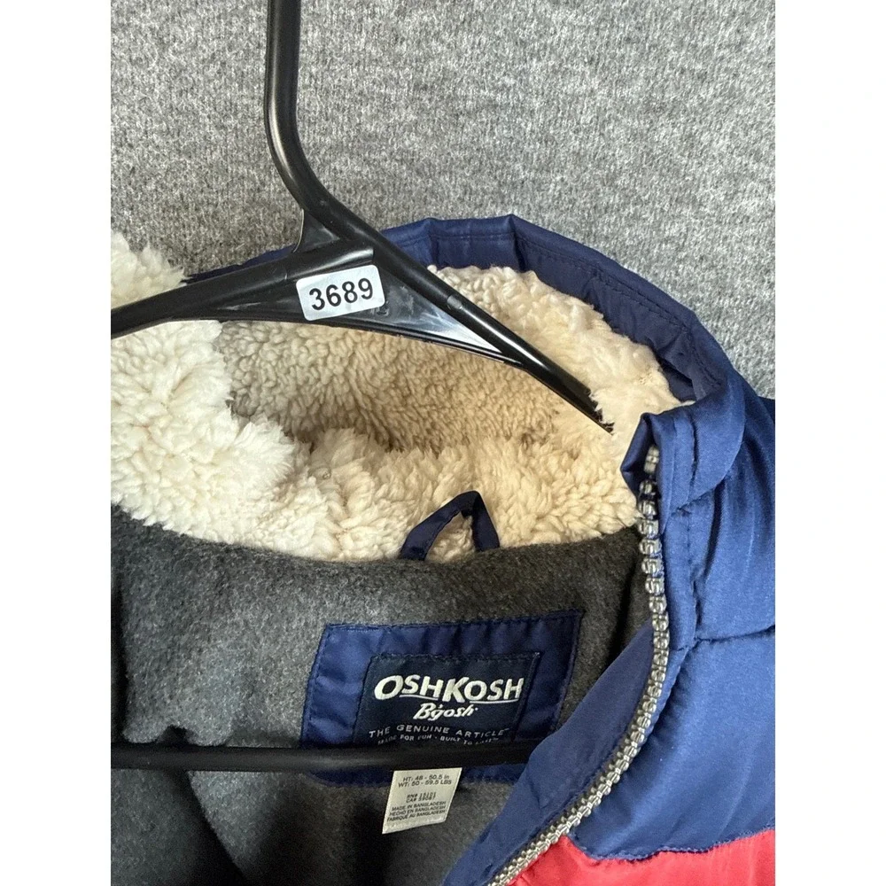OshKosh B'gosh‎ Kids L7 Puffer Jacket Hooded Blue Red Winter Warm Sherpa Lined